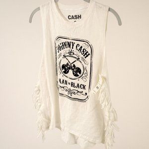 Girl's white Johnny Cash shirt